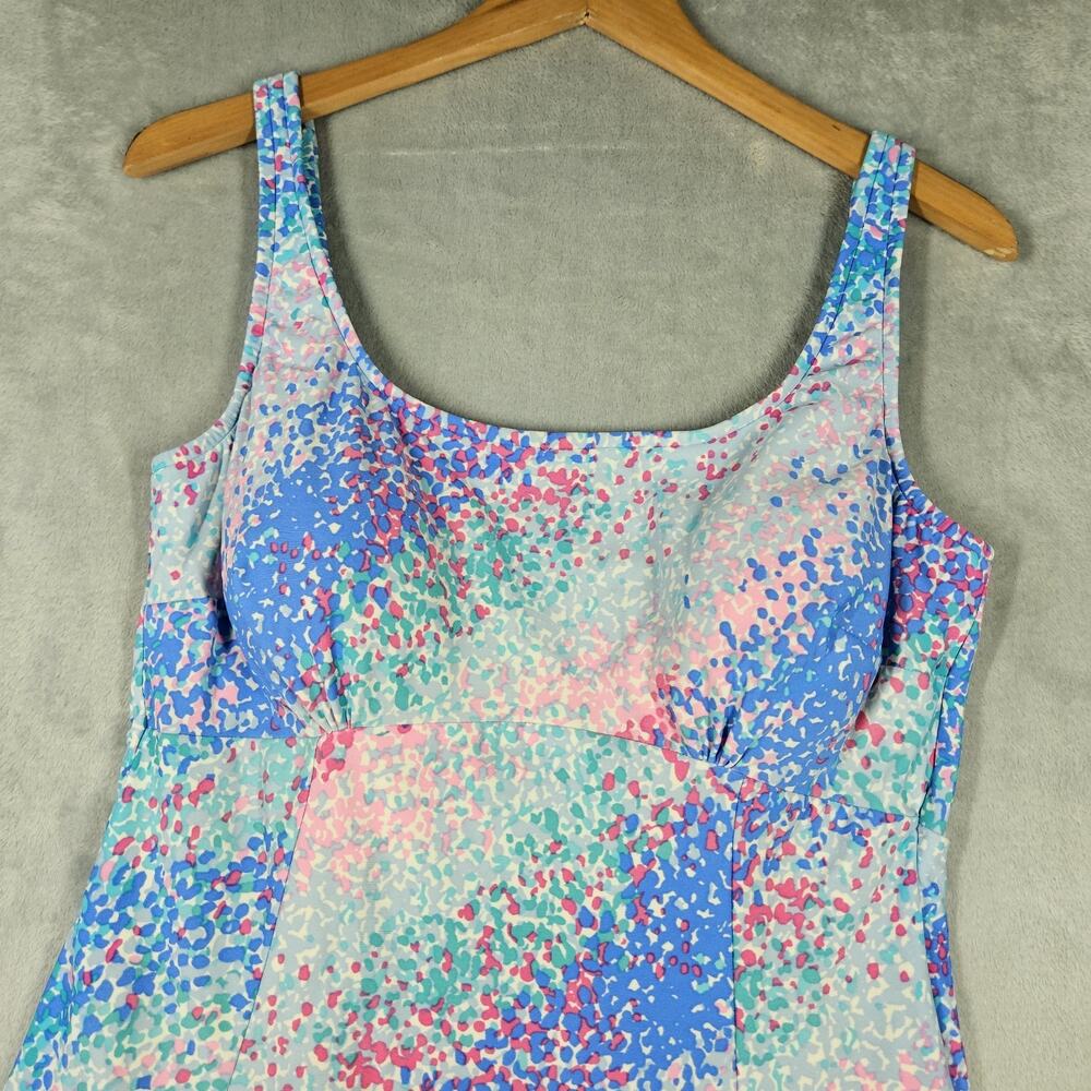 Vintage Sea Waves Swim Dress Womens Size 18 Multicolor Pink Blue Preppy Beach - Picture 2 of 13
